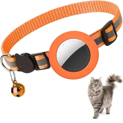 Airtag Cat Collar Breakaway, Reflective Kitten Collar with Apple Air Tag Holder and Bell for Girl Boy Cats, Lightweigh Necklace