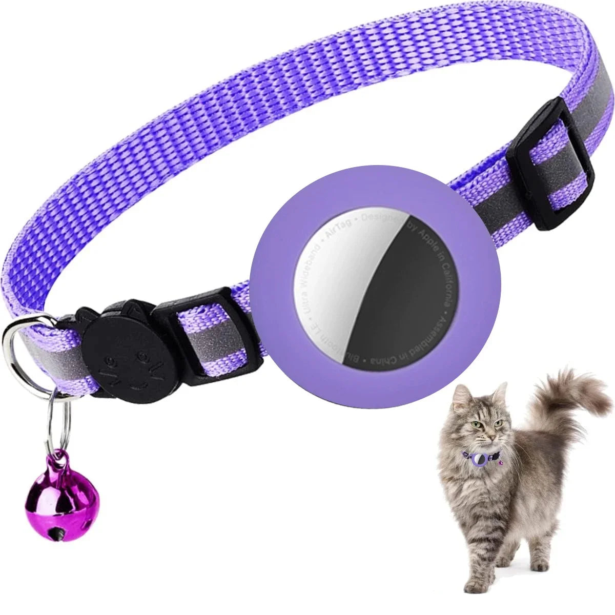 Airtag Cat Collar Breakaway, Reflective Kitten Collar with Apple Air Tag Holder and Bell for Girl Boy Cats, Lightweigh Necklace