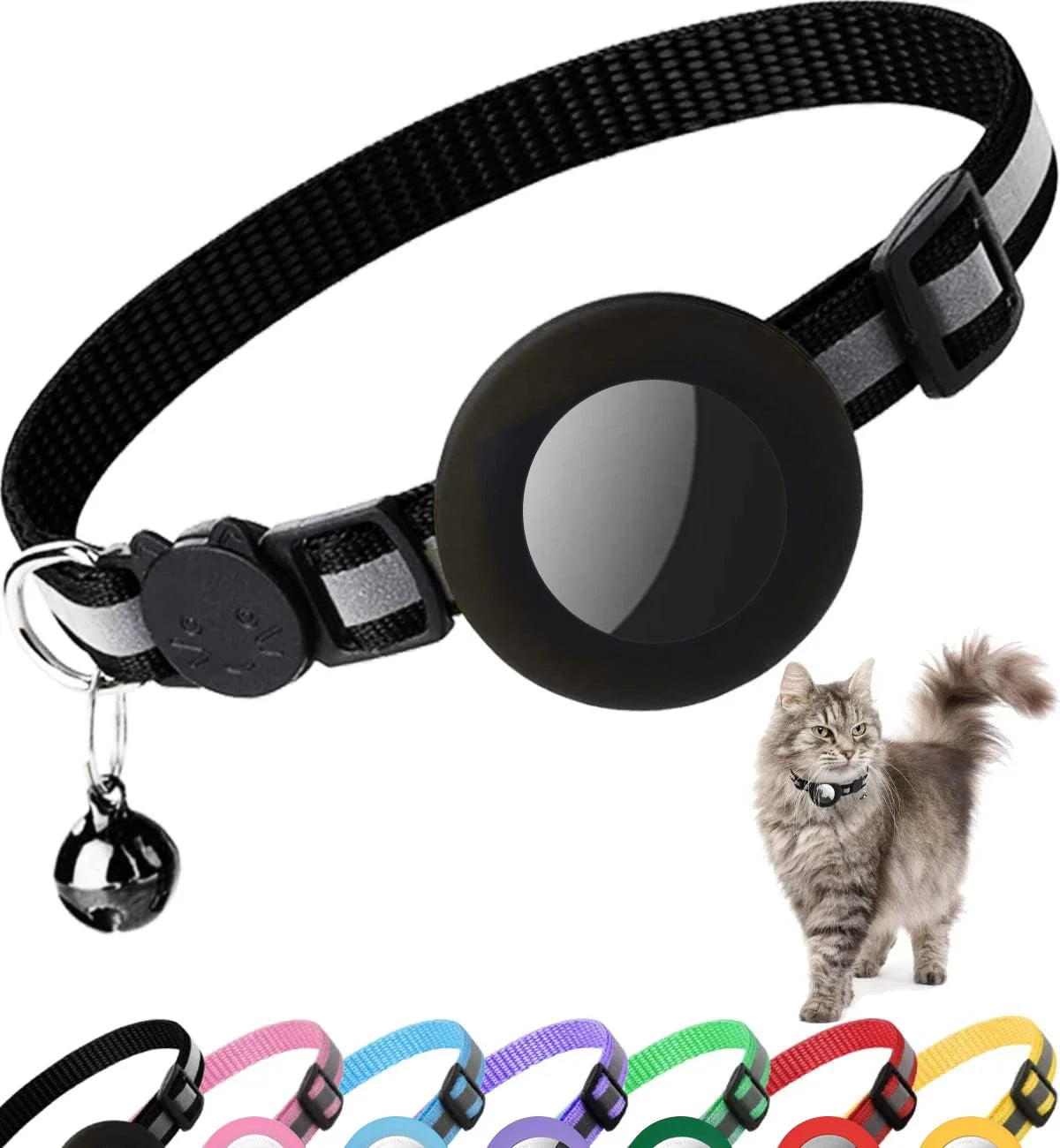 Airtag Cat Collar Breakaway, Reflective Kitten Collar with Apple Air Tag Holder and Bell for Girl Boy Cats, Lightweigh Necklace