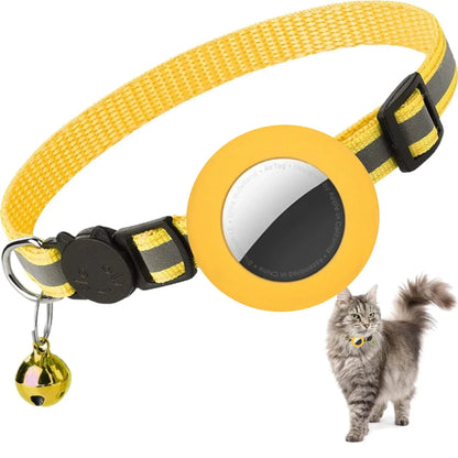 Airtag Cat Collar Breakaway, Reflective Kitten Collar with Apple Air Tag Holder and Bell for Girl Boy Cats, Lightweigh Necklace