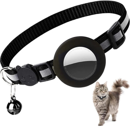 Airtag Cat Collar Breakaway, Reflective Kitten Collar with Apple Air Tag Holder and Bell for Girl Boy Cats, Lightweigh Necklace