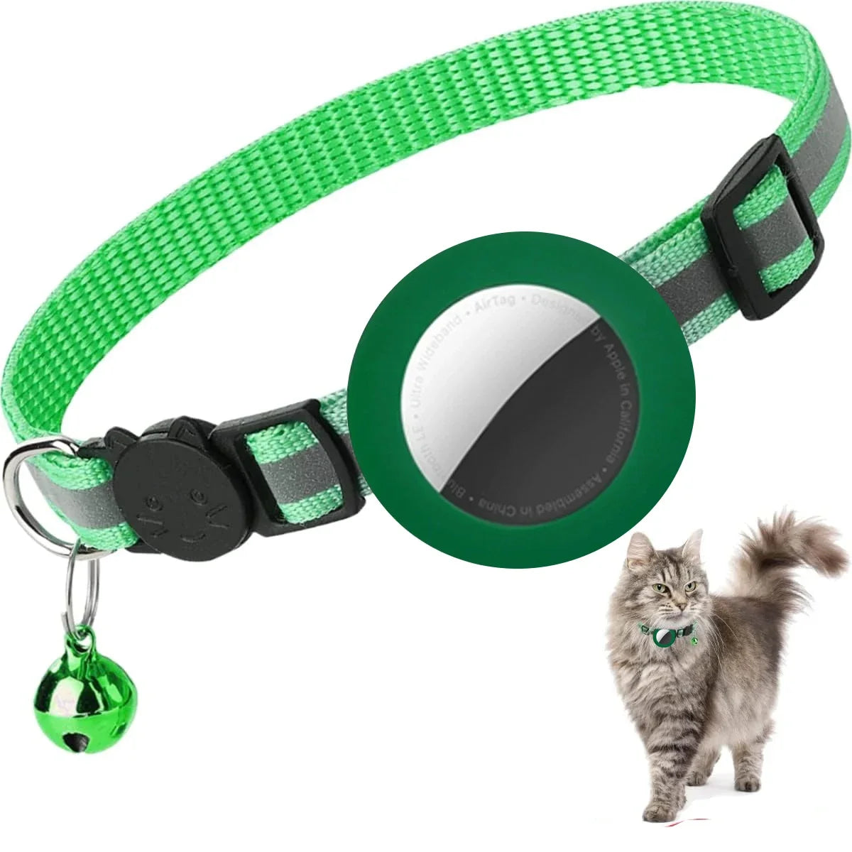 Airtag Cat Collar Breakaway, Reflective Kitten Collar with Apple Air Tag Holder and Bell for Girl Boy Cats, Lightweigh Necklace