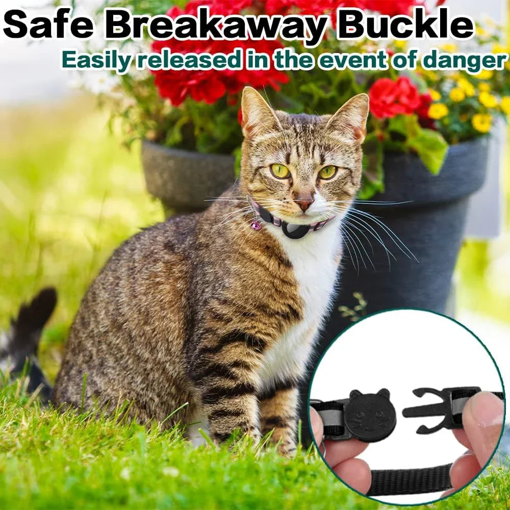 Airtag Cat Collar Breakaway, Reflective Kitten Collar with Apple Air Tag Holder and Bell for Girl Boy Cats, Lightweigh Necklace