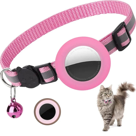 Airtag Cat Collar Breakaway, Reflective Kitten Collar with Apple Air Tag Holder and Bell for Girl Boy Cats, Lightweigh Necklace