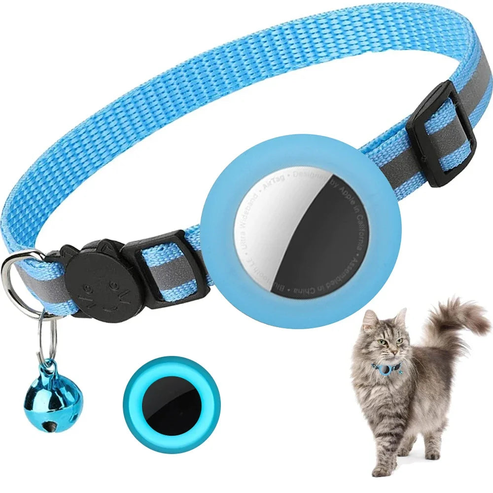 Airtag Cat Collar Breakaway, Reflective Kitten Collar with Apple Air Tag Holder and Bell for Girl Boy Cats, Lightweigh Necklace